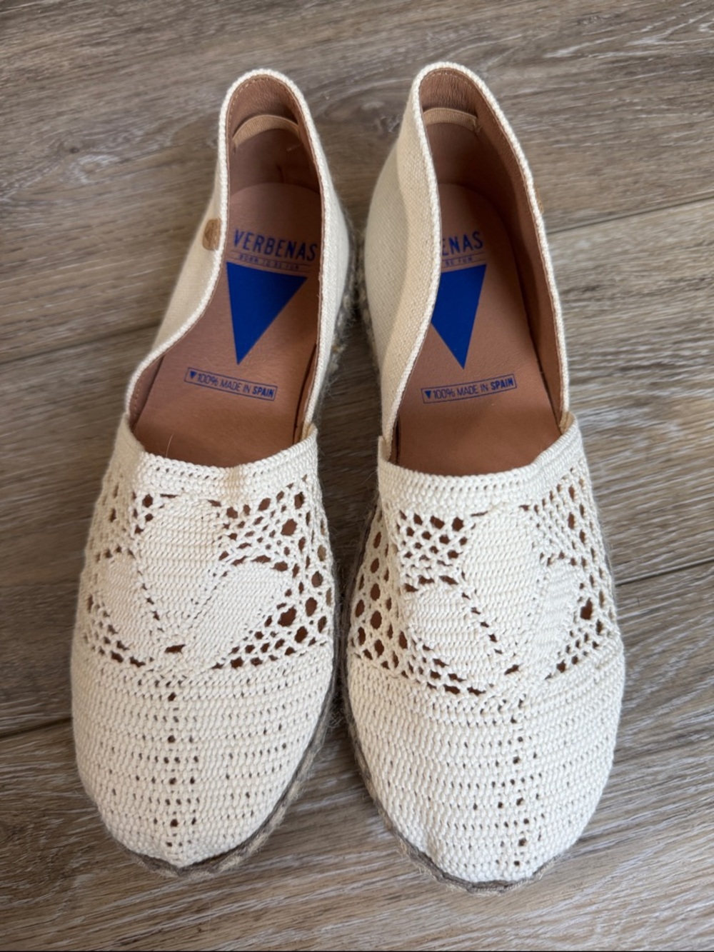 Verbenas Cream Crochet Espadrille Slip-Ons Sz 39
